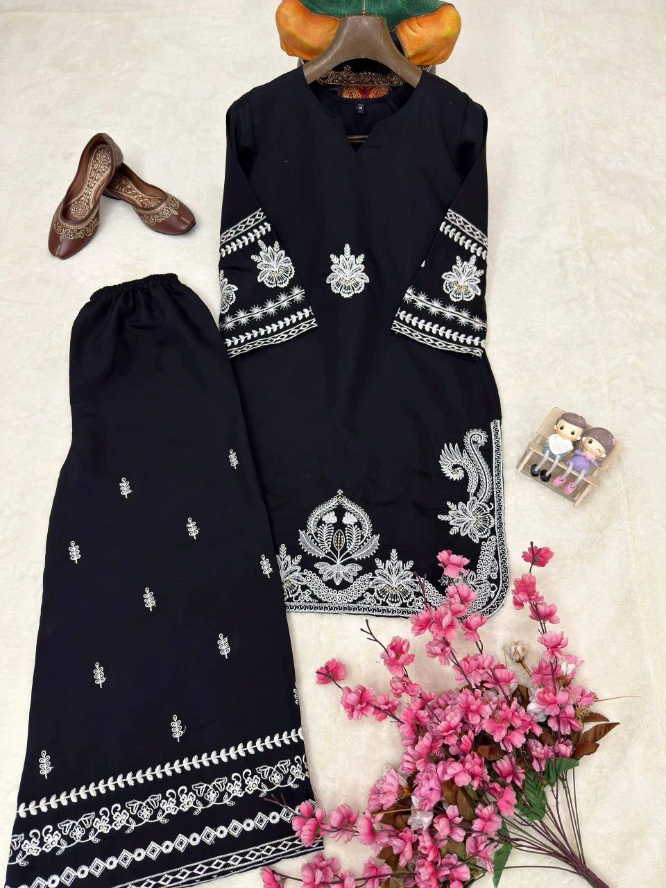 Black Embroidered Kurta with Pants