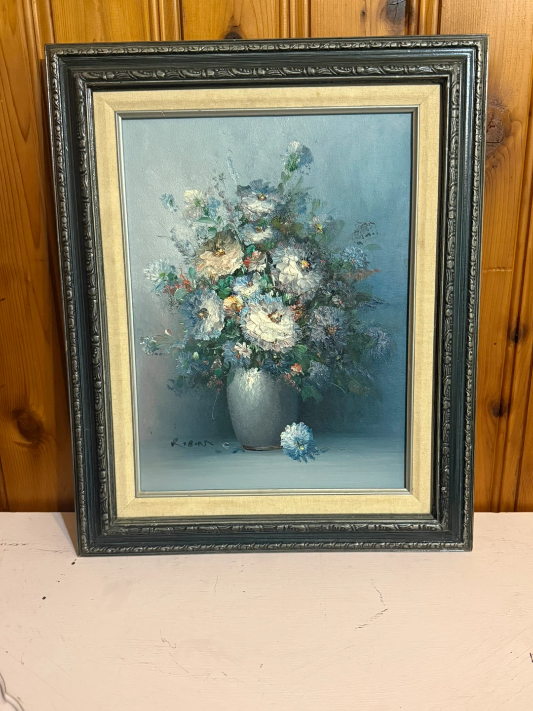 Framed impasto floral painting