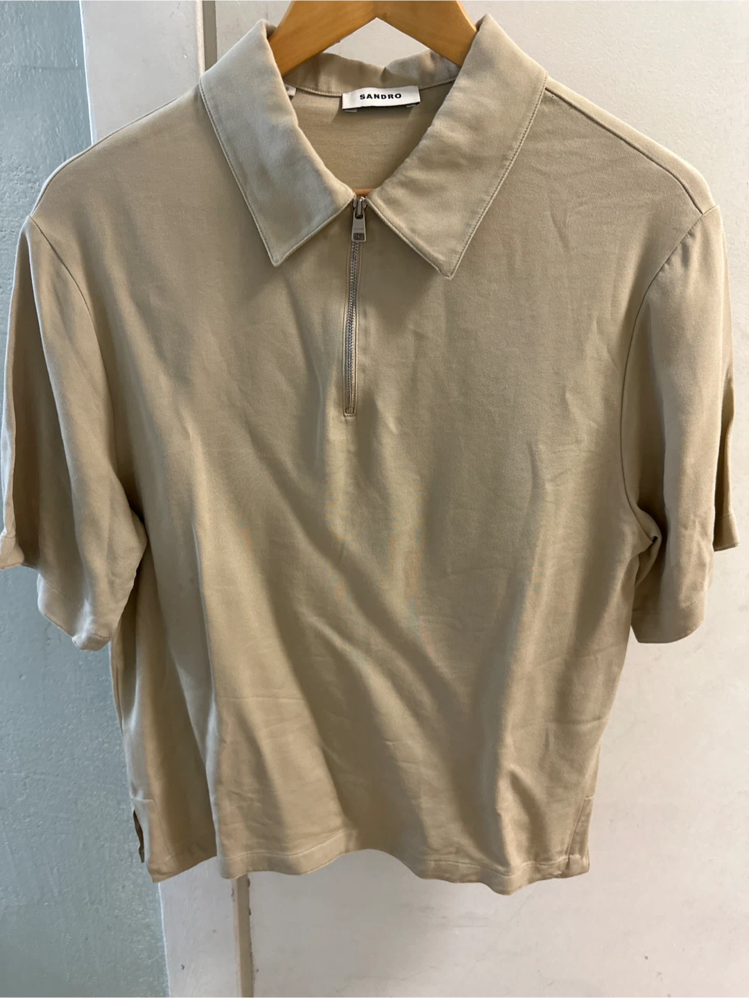 Sandro Beige Zip Polo Shirt
