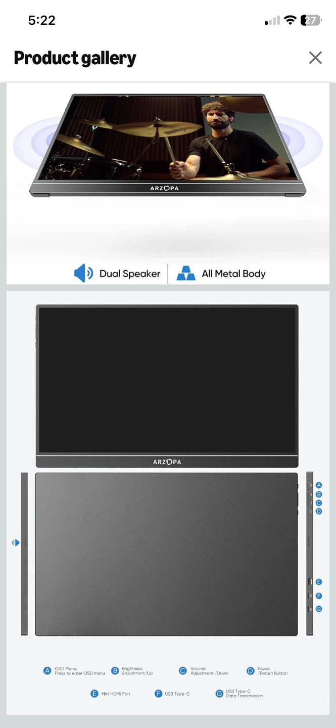 ARZOPA 15.6" FHD 1080P Portable Monitor - photo 3