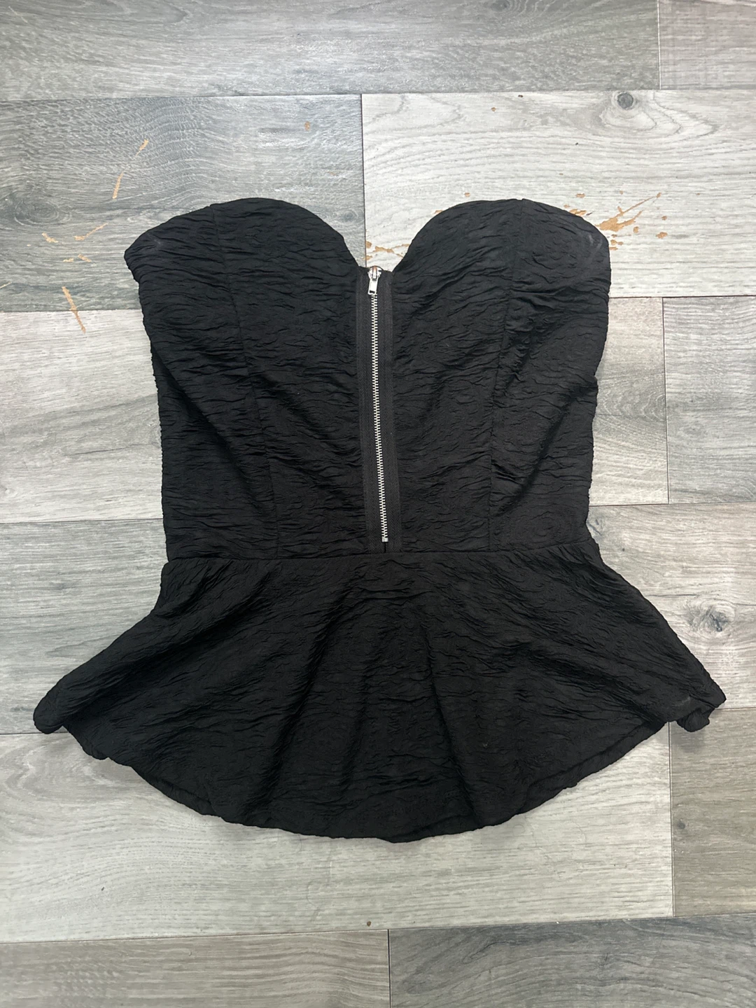 Black Strapless Peplum Top with Zipper