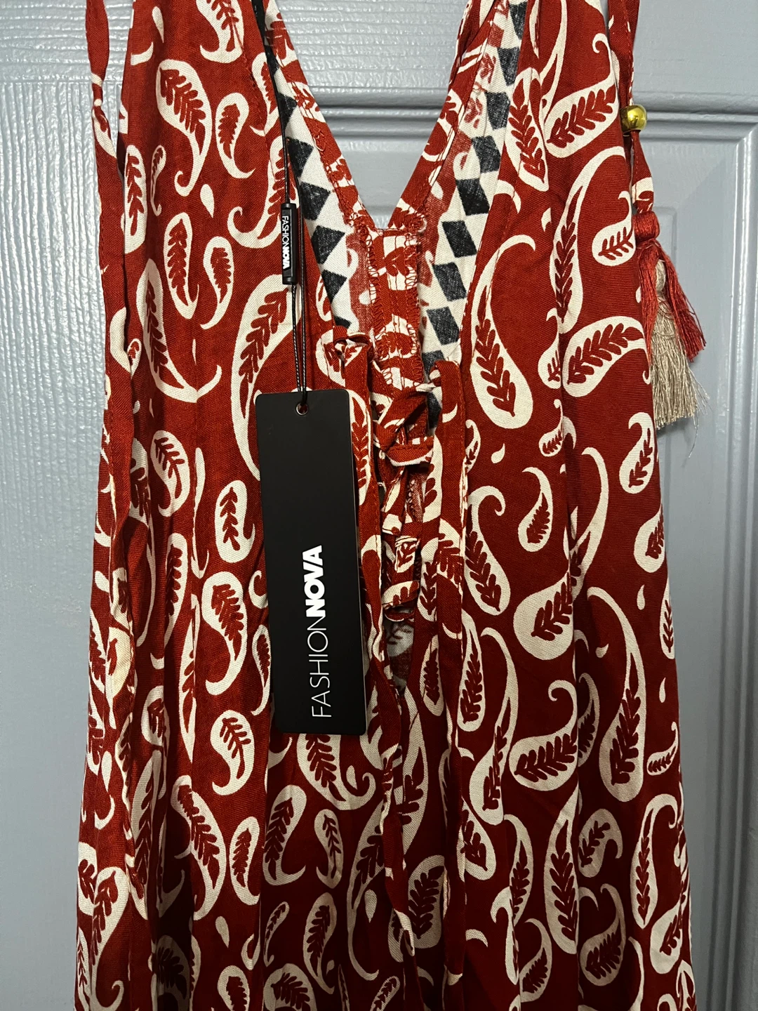 (NWT) Fashion Nova Red Paisley Maxi Dress (size L) - photo 2