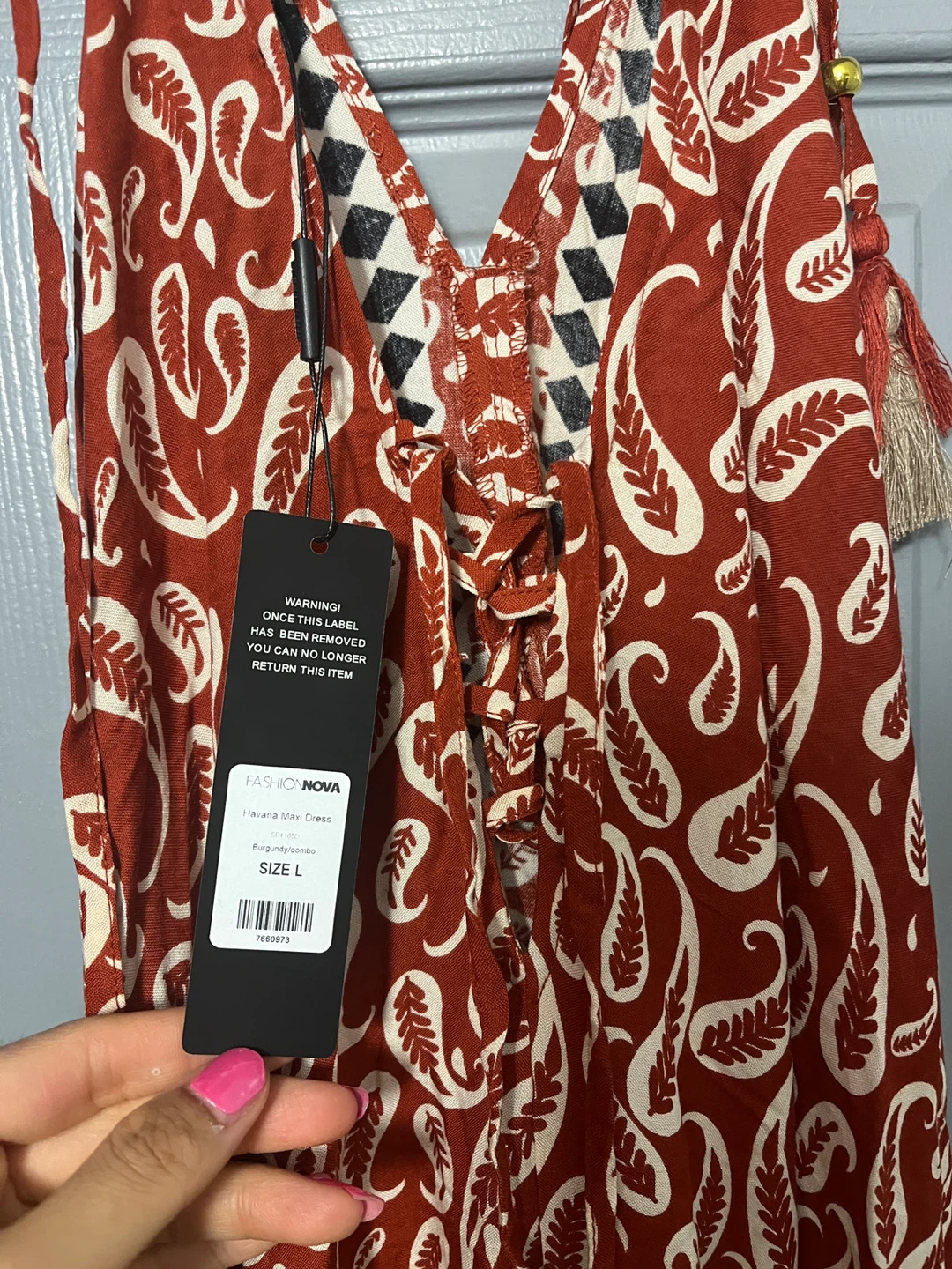 (NWT) Fashion Nova Red Paisley Maxi Dress (size L) - photo 3