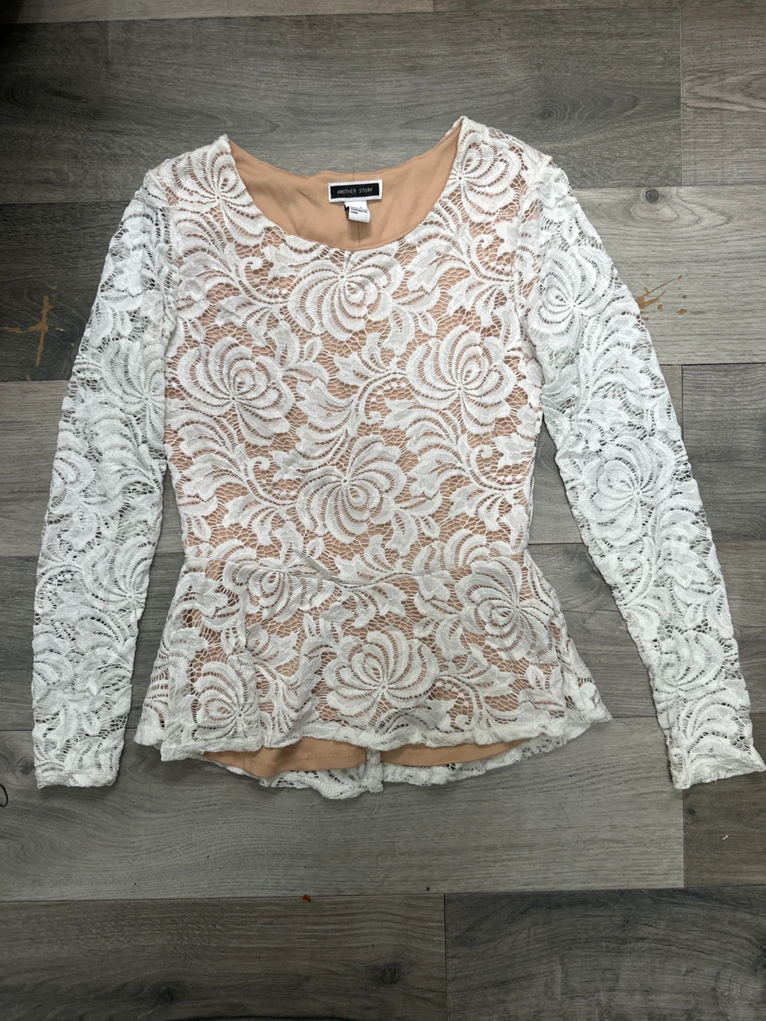 Another Story White Lace Peplum Top