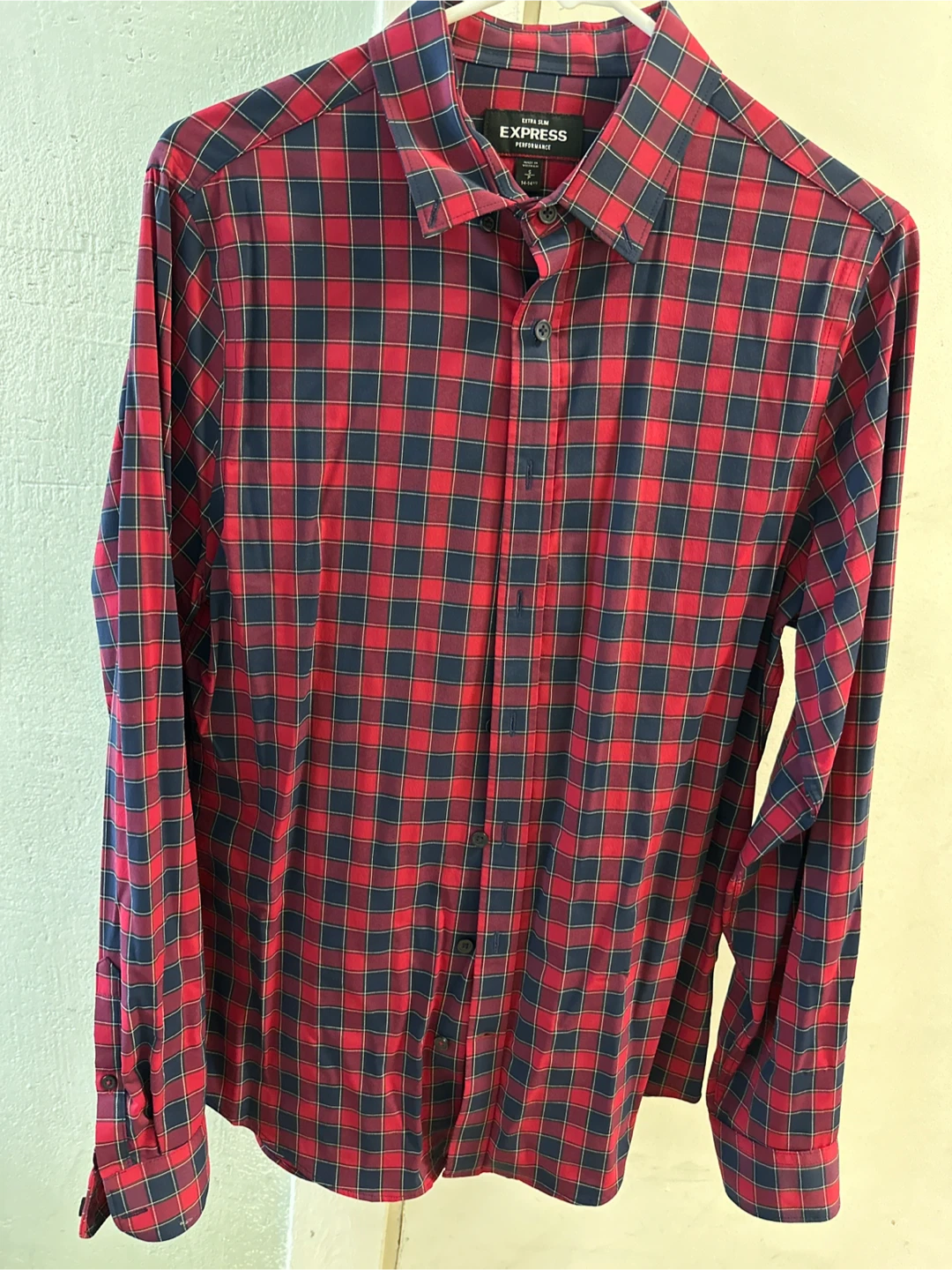 Express Performance Extra Slim Fit Plaid Button-Up Shirt