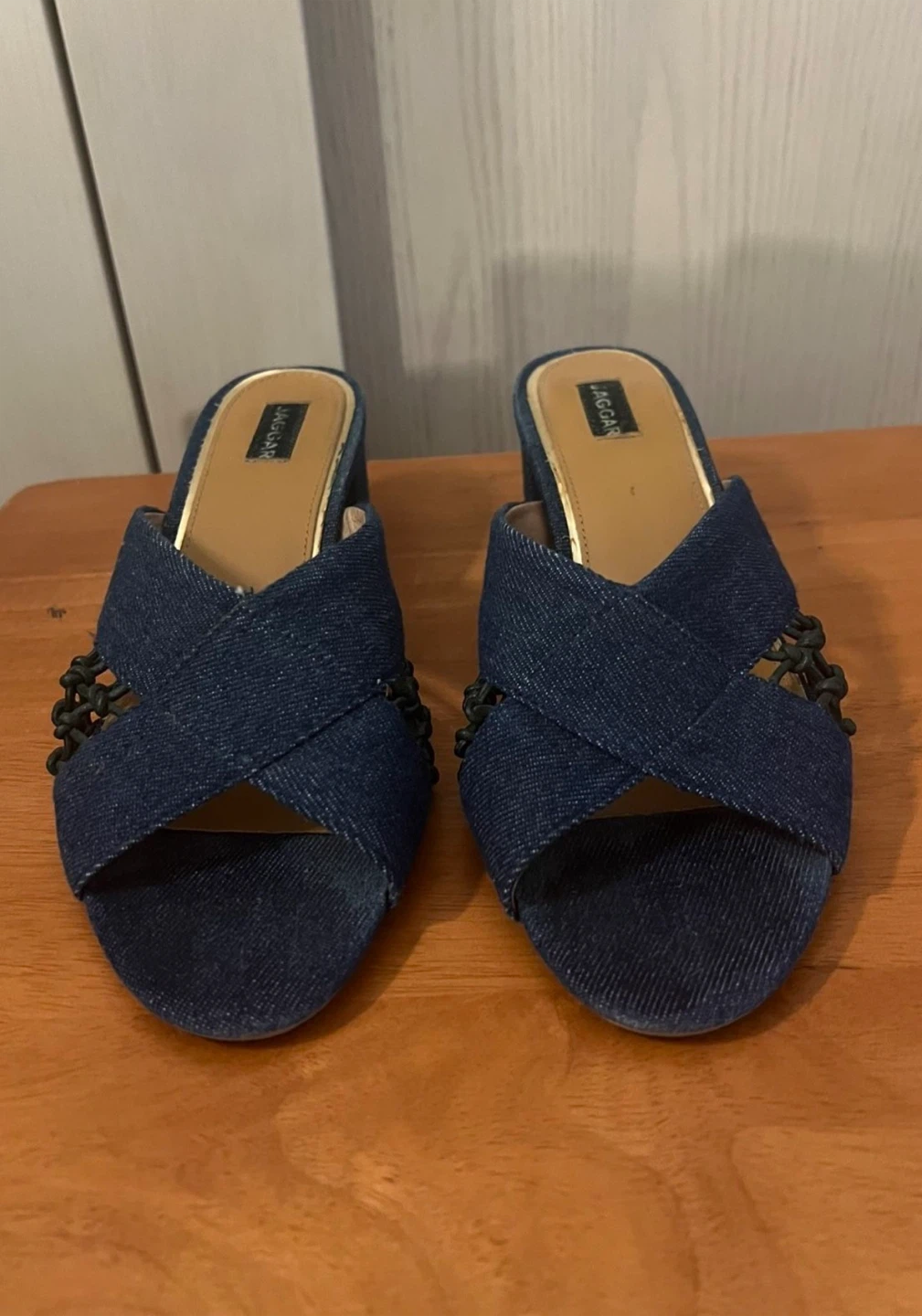 Denim Mule Heel Sandals - Size 6.5
