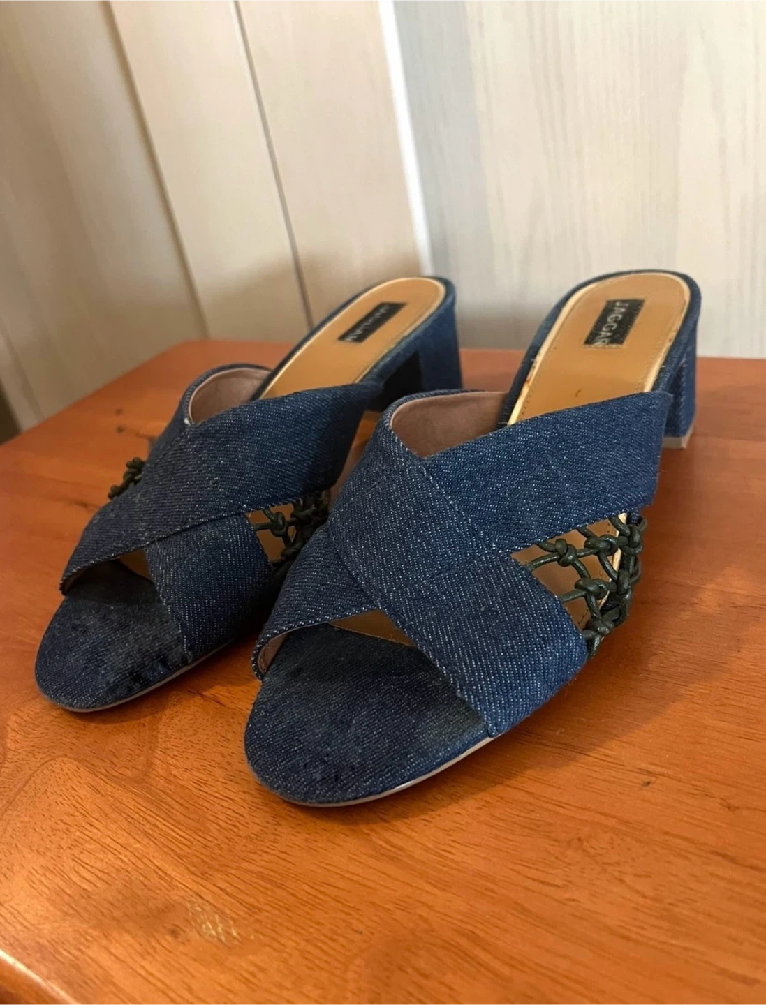 Denim Mule Heel Sandals - Size 6.5 - photo 2