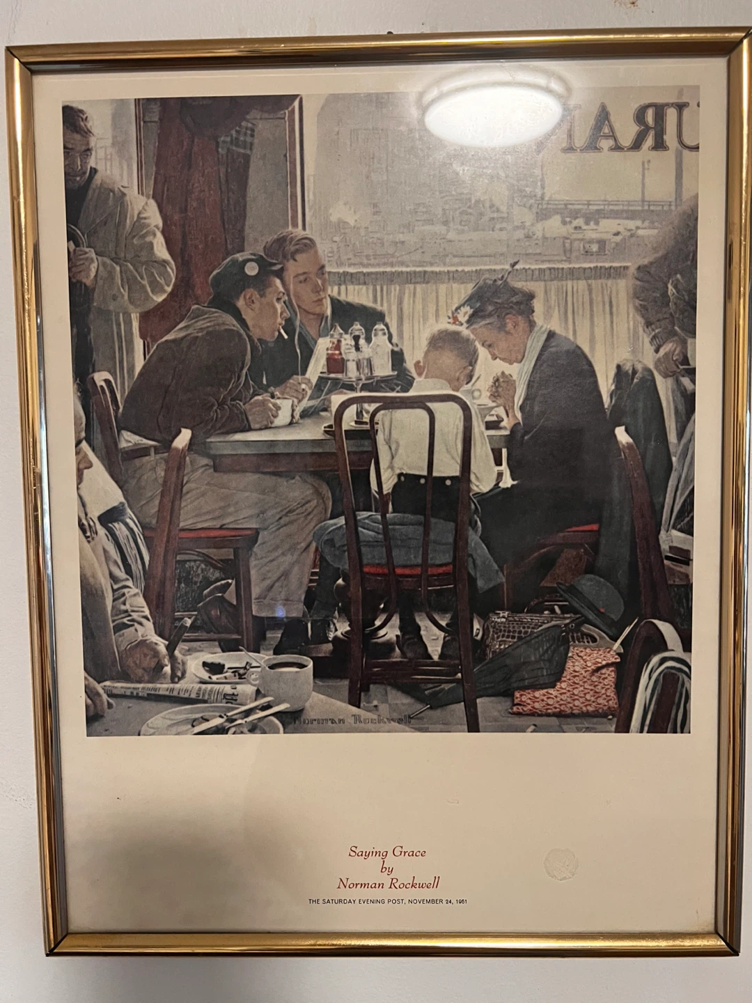 Vintage Framed Norman Rockwell Saying Grace Print  Wall Art - photo 2