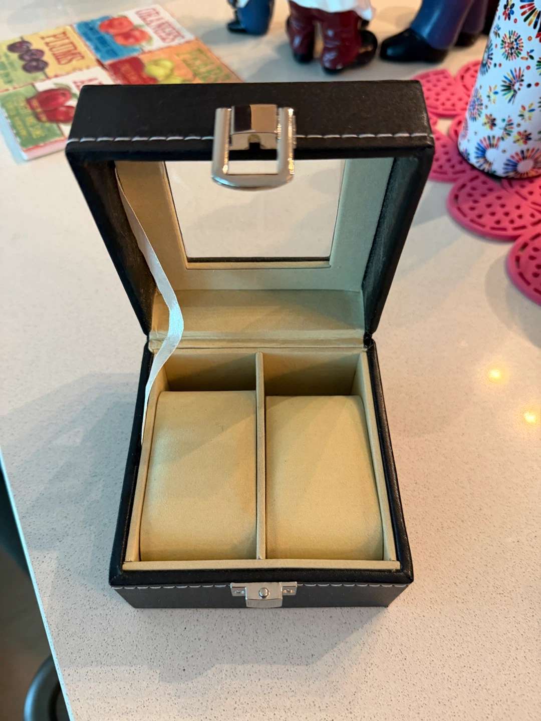 Black Faux Leather 2-Watch Display Case
