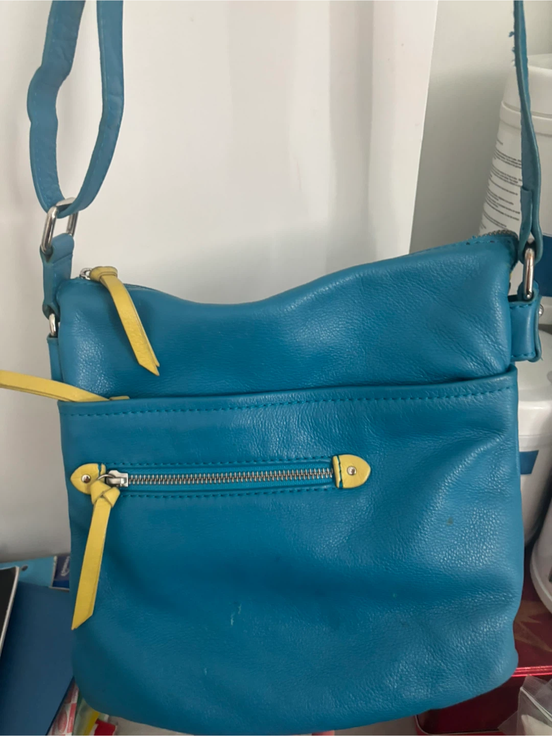Danier Teal Leather Crossbody Purse