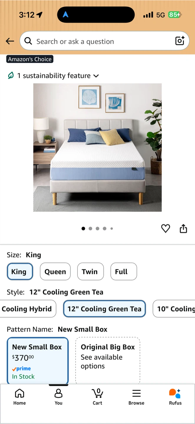 Zinus King Size 12 Inch Cooling Green Tea Mattress