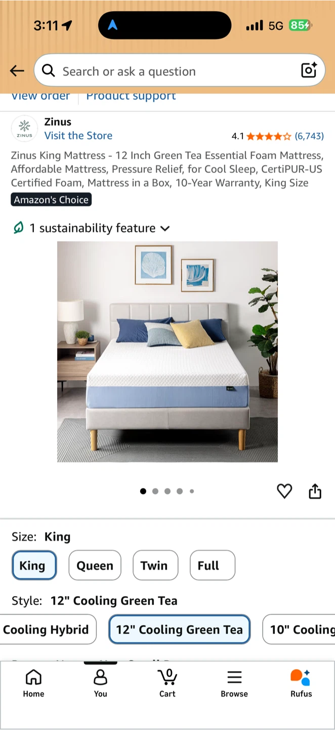 Zinus King Size 12 Inch Cooling Green Tea Mattress - photo 2