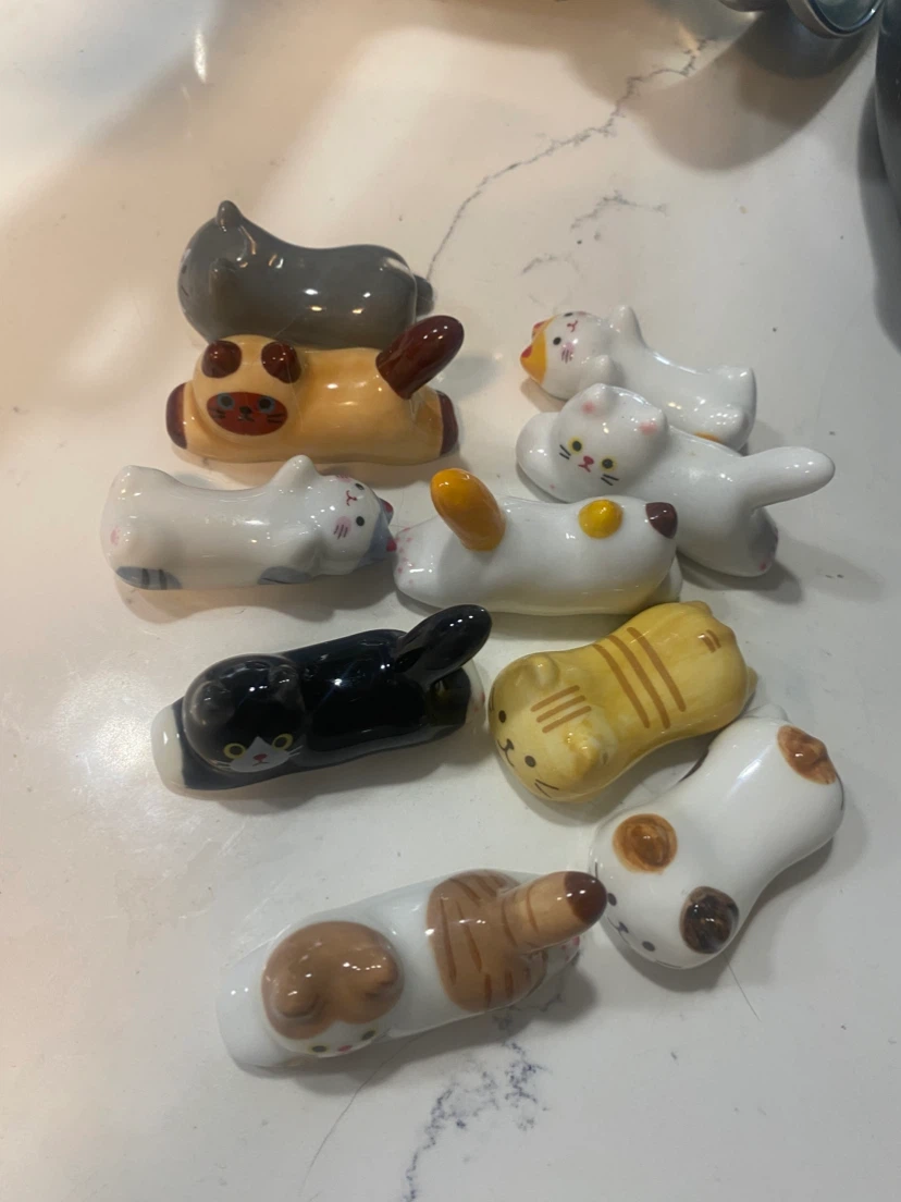 Set of 9 Ceramic Cat Chopstick Rests