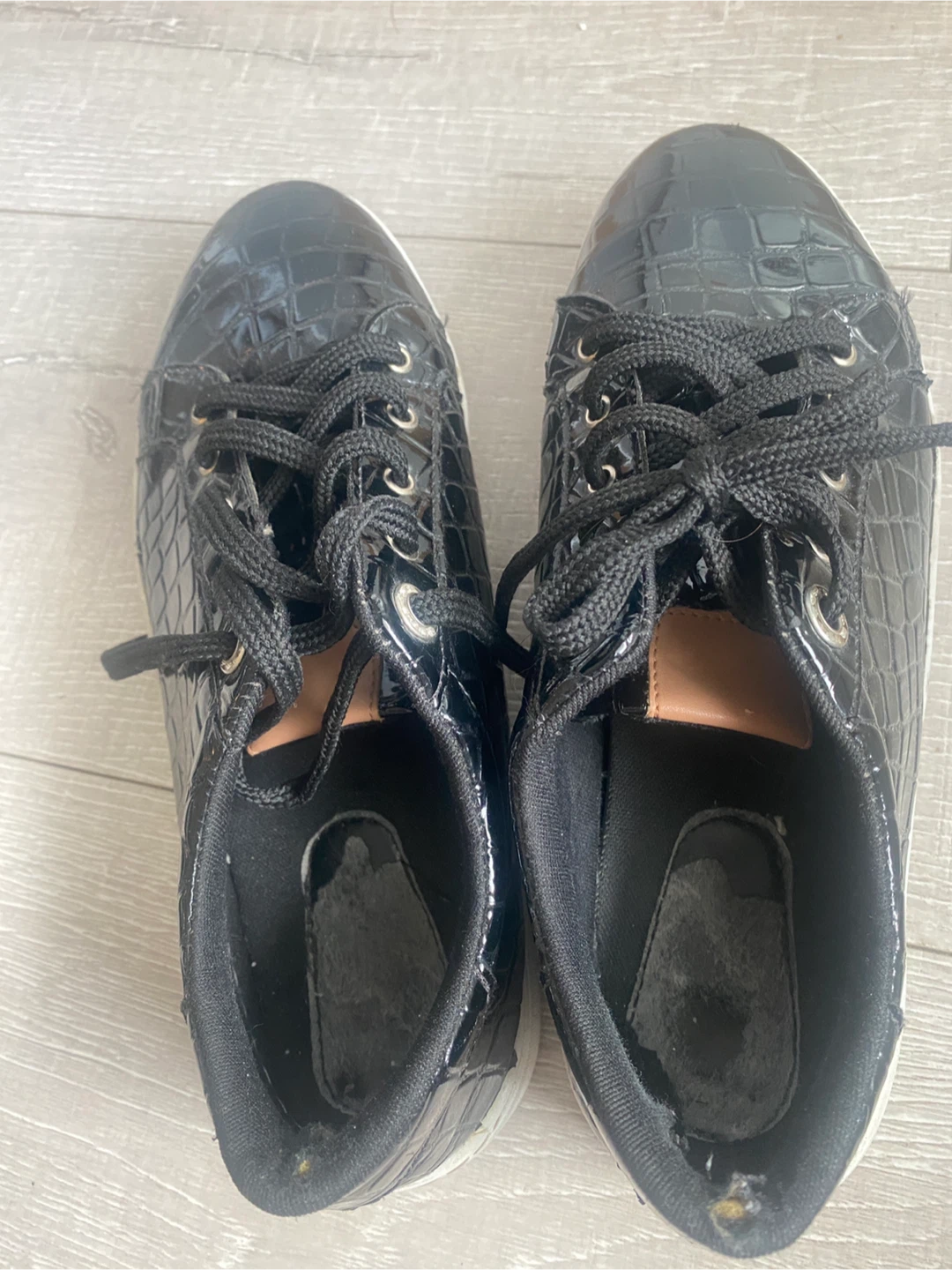Black Patent Crocodile Print Sneakers
