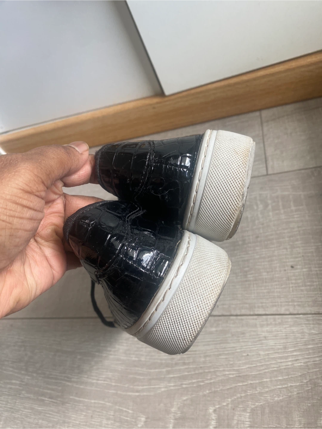 Black Patent Crocodile Print Sneakers - photo 2