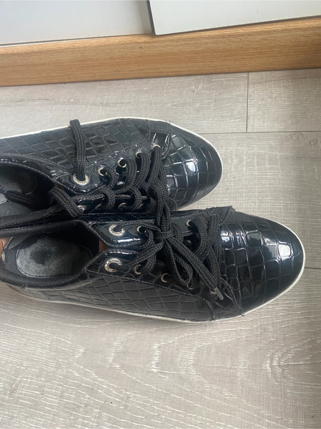 Black Patent Crocodile Print Sneakers - photo 3