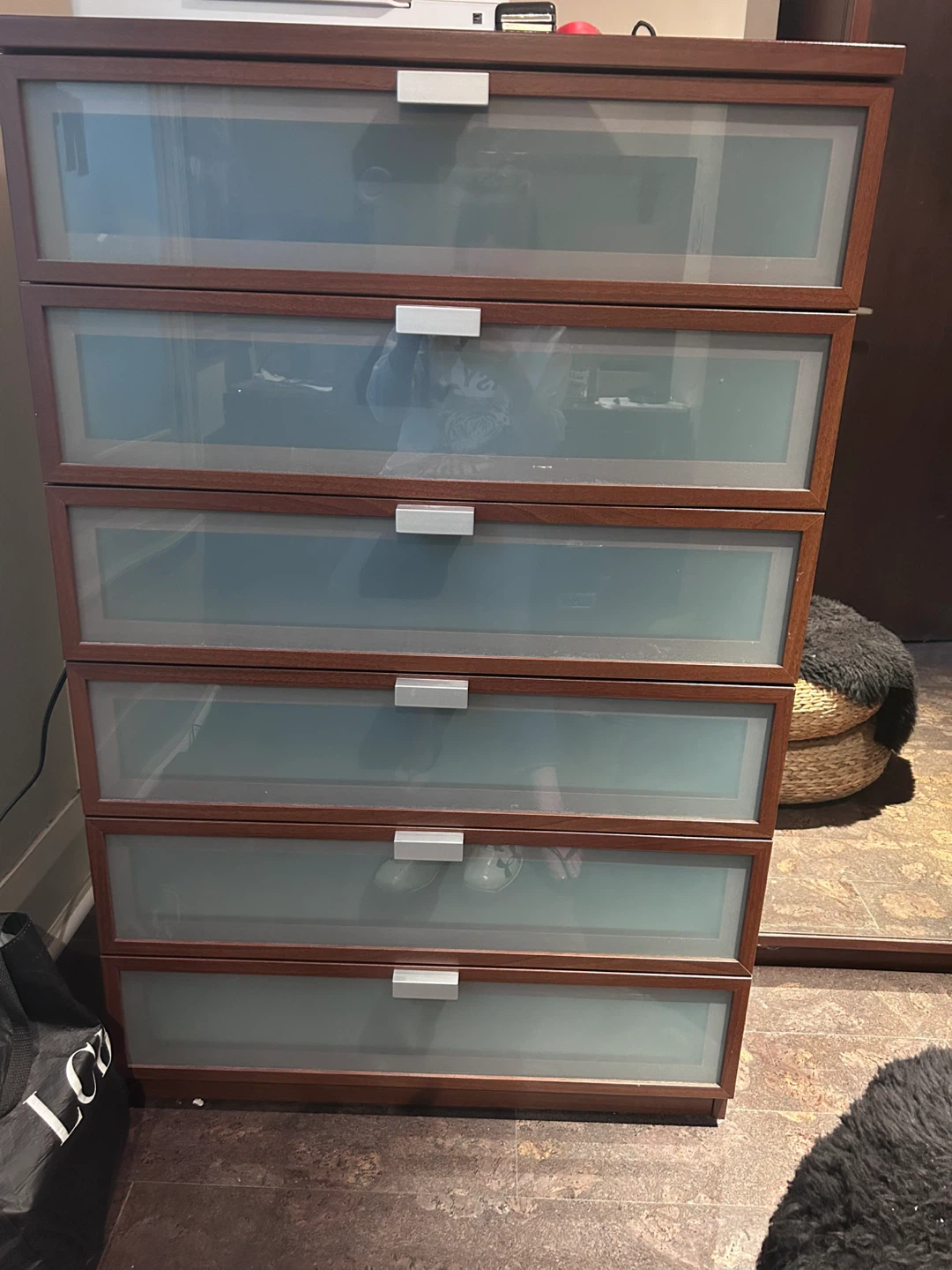 Six-Drawer Storage Cabinet with Frosted Doors