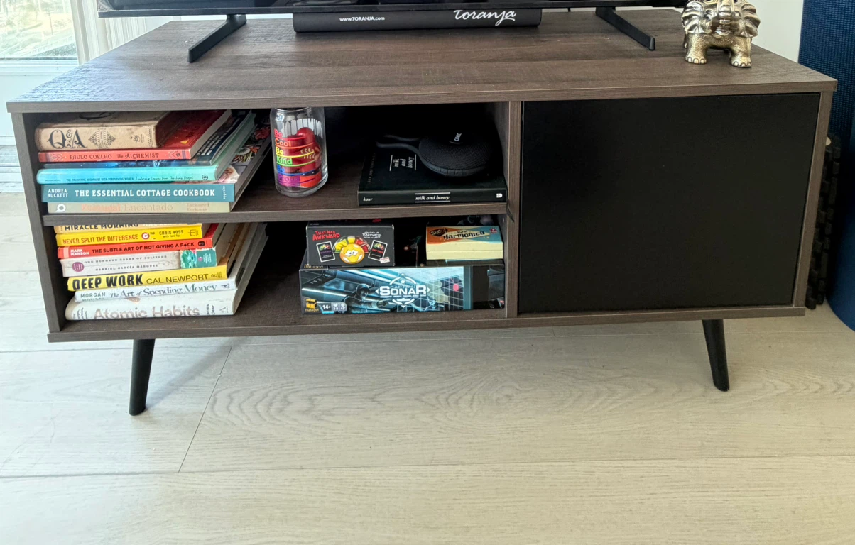 Modern TV Stand  with Storage - Dark Wood Finish