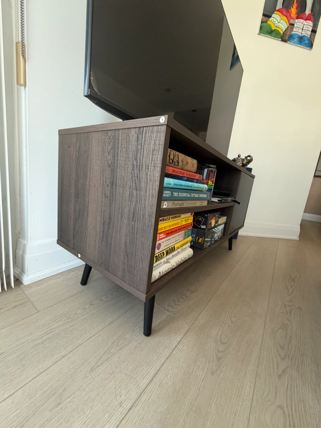 Modern TV Stand  with Storage - Dark Wood Finish - photo 2