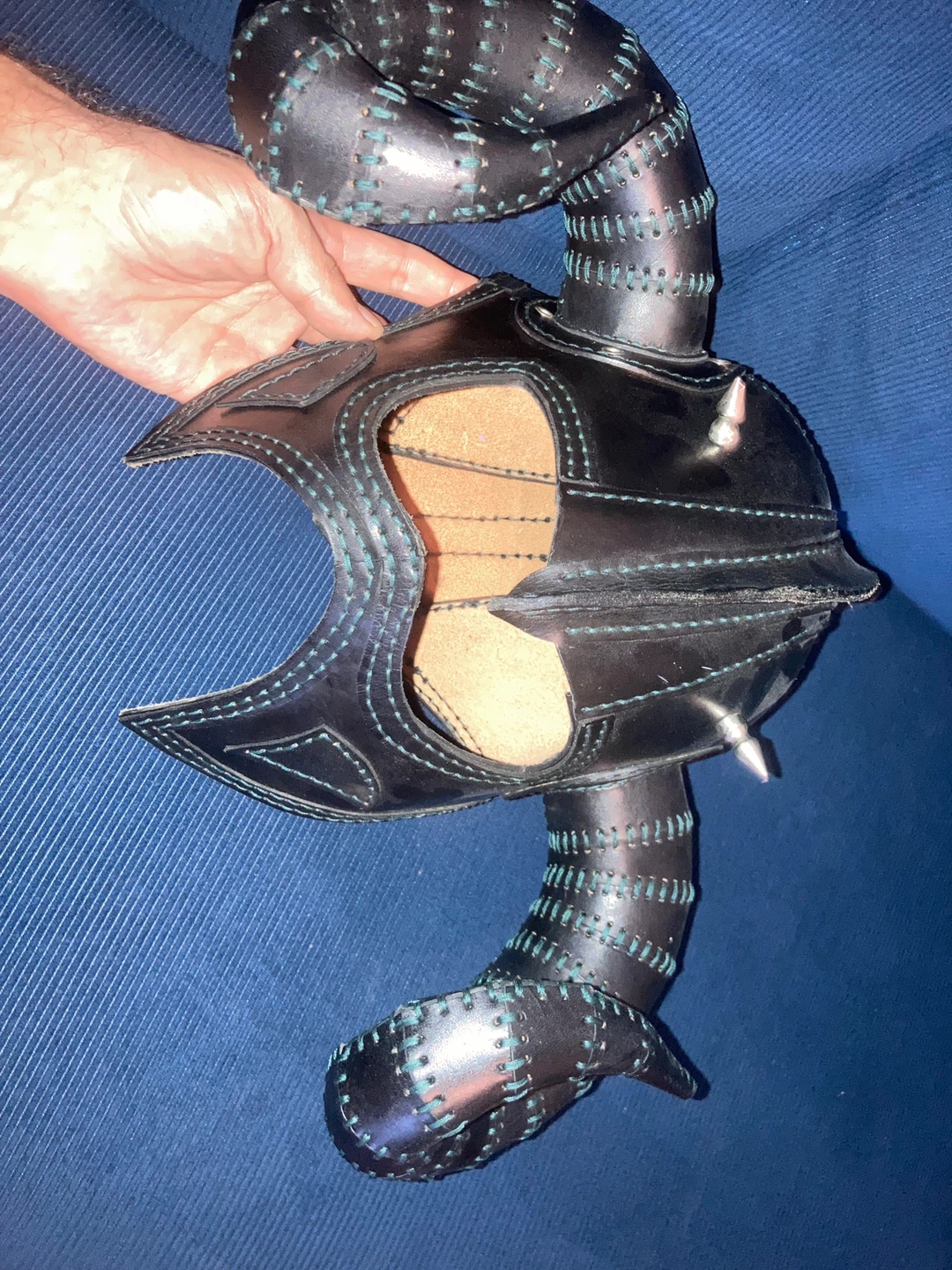 Black Leather Horned Helmet Costume Prop
