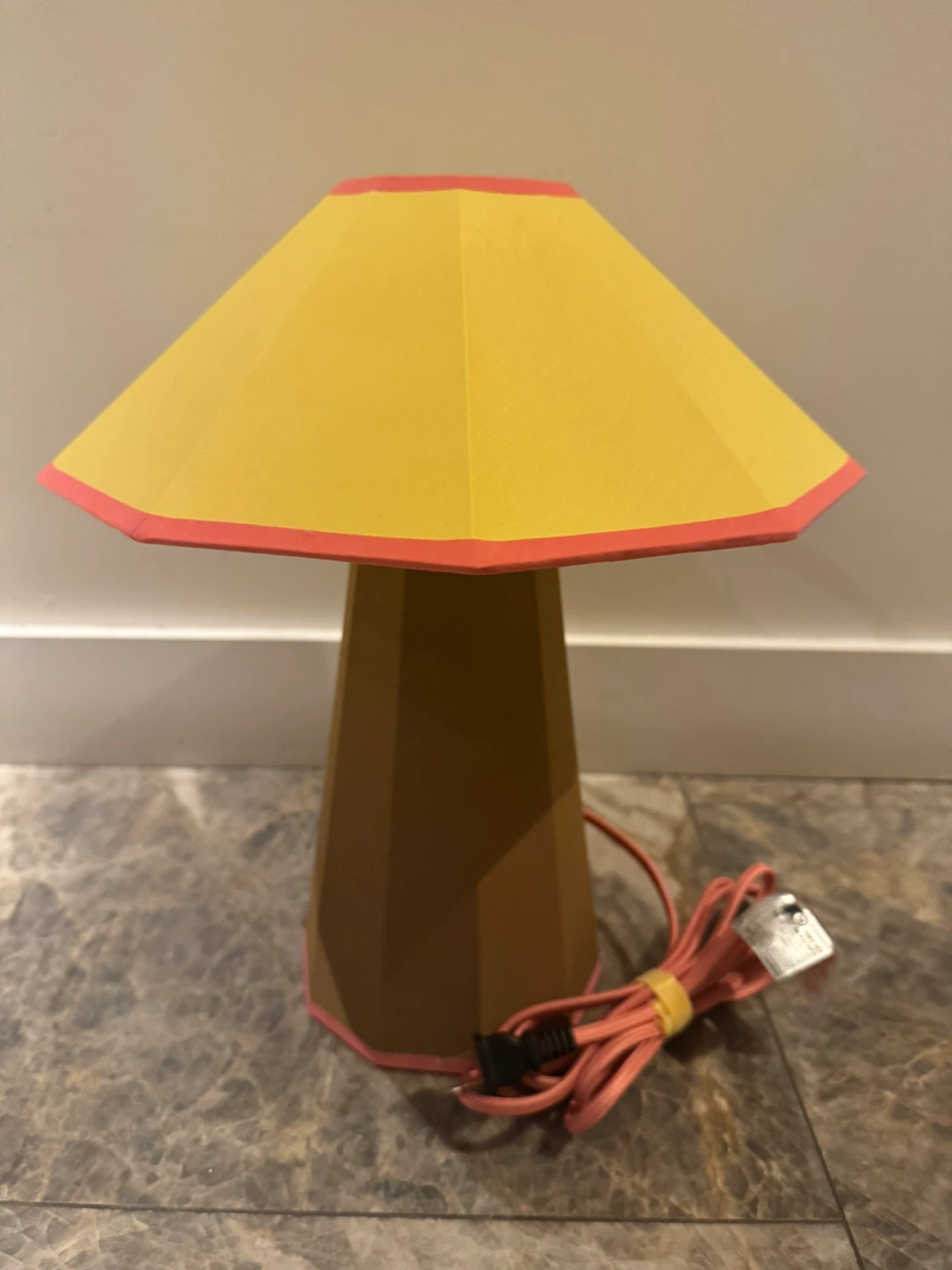 Mushroom Lamp Yellow Shade Pink Trim