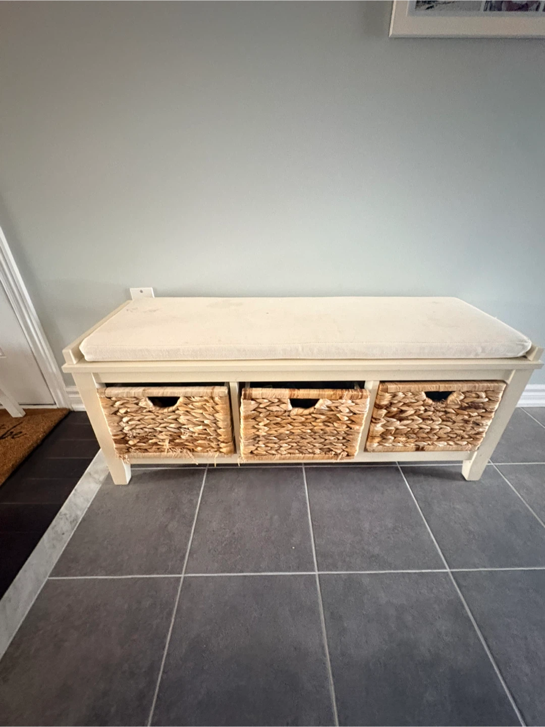 Storage Bench with Wicker Baskets