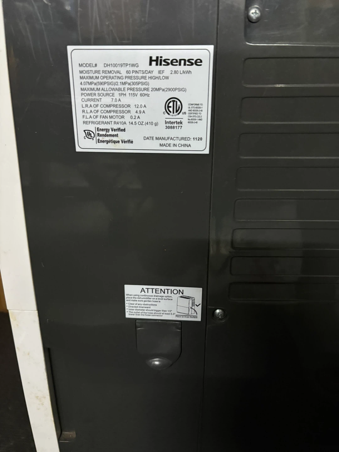 Hisense dehumidifier 60 pint - dh10019tp1wg - photo 3