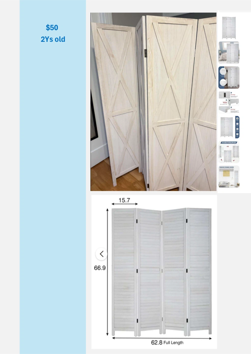 4-Panel Wood Room Divider Screen