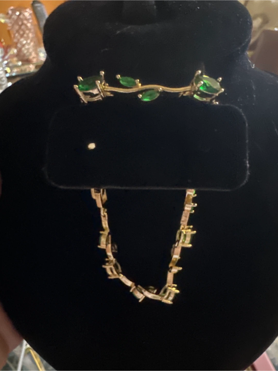 14k Gold laminated Bracelet with Green Stones - photo 2