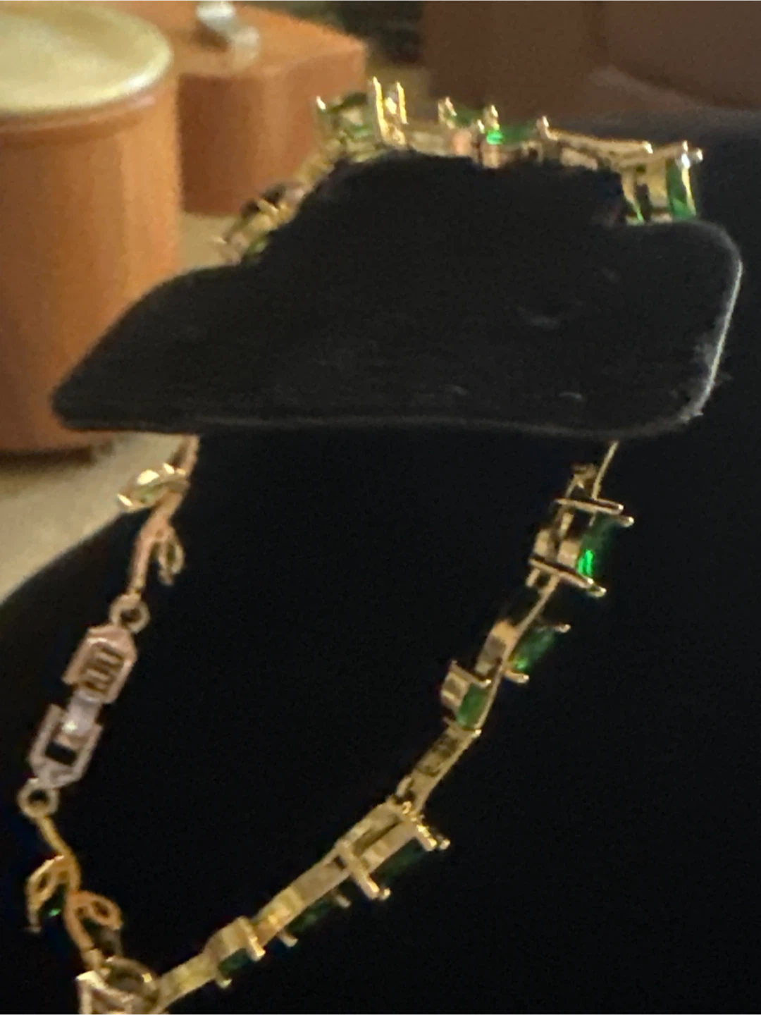 14k Gold laminated Bracelet with Green Stones - photo 3