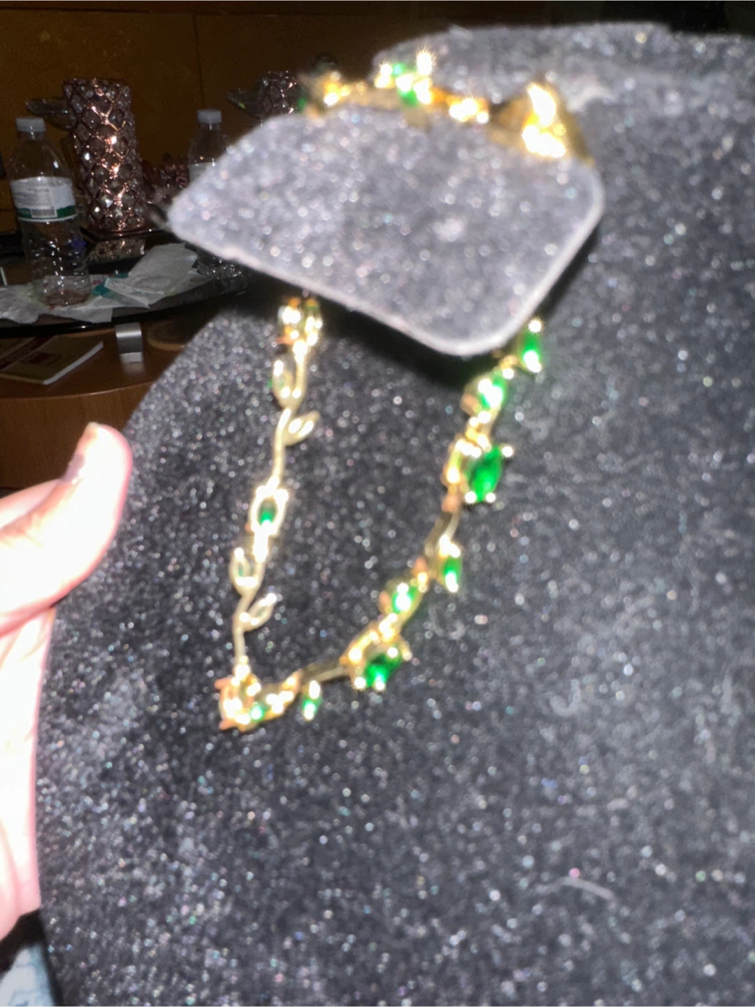 14k Gold laminated Bracelet with Green Stones - photo 4