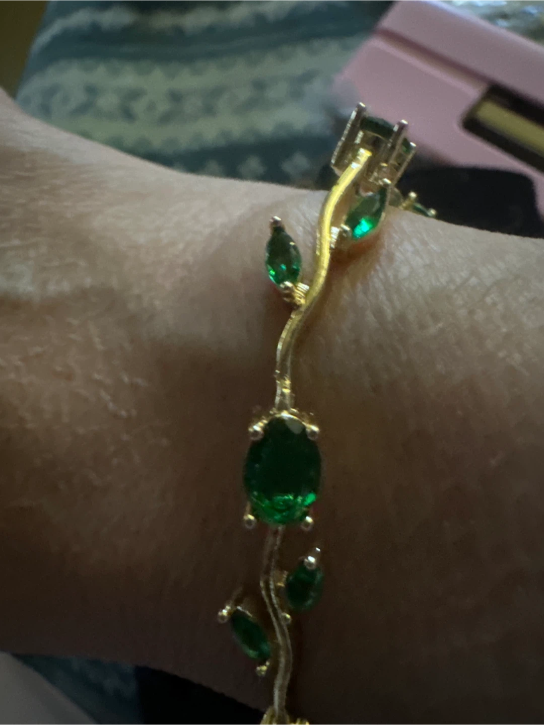 14k Gold laminated Bracelet with Green Stones