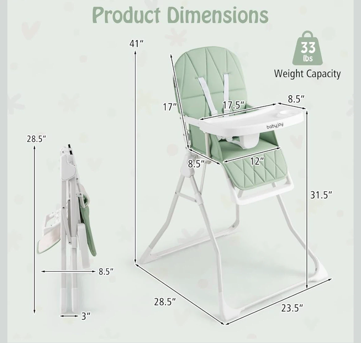 BabyJoy High Chair PU Seat Cushion Green