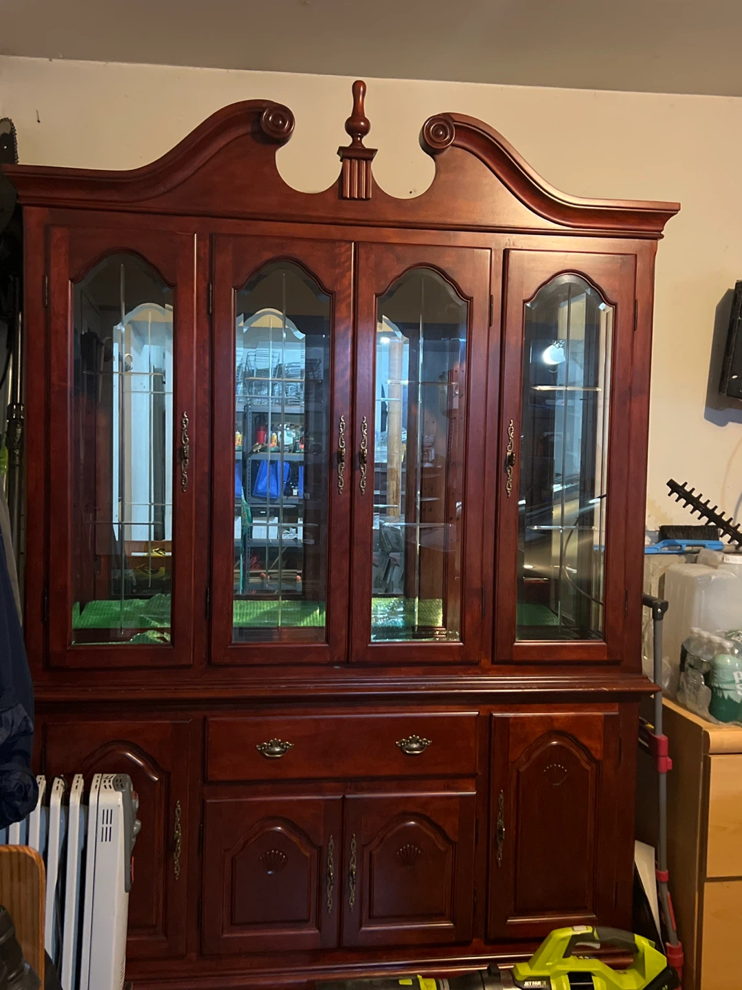 Vintage Wooden China Cabinet with Glass Doors