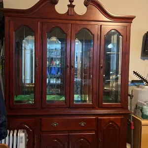 Vintage Wooden China Cabinet with Glass Doors