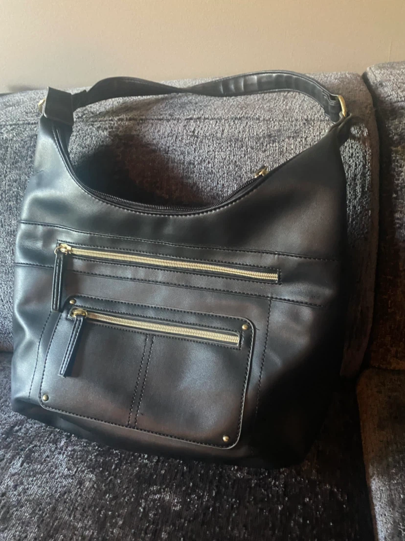 Black Faux Leather Hobo Handbag