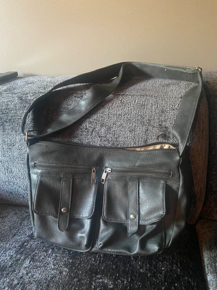Black Faux Leather Crossbody Shoulder Bag