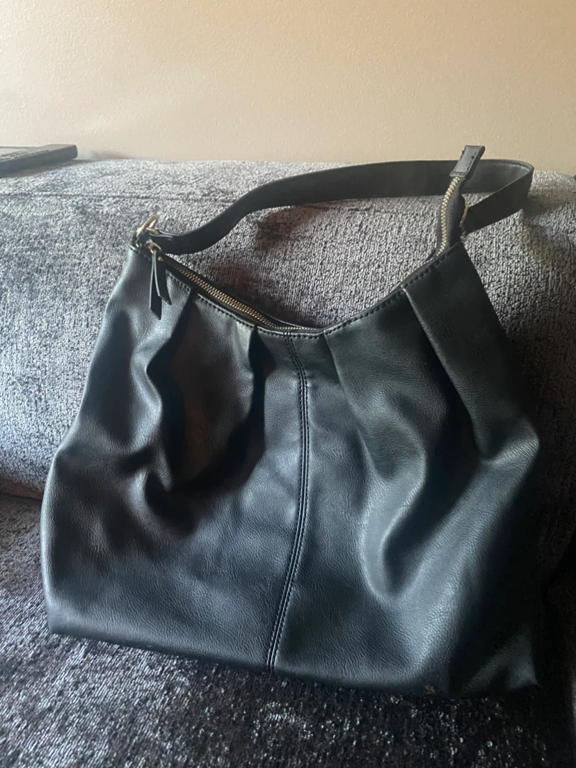 Black Faux Leather Shoulder Bag