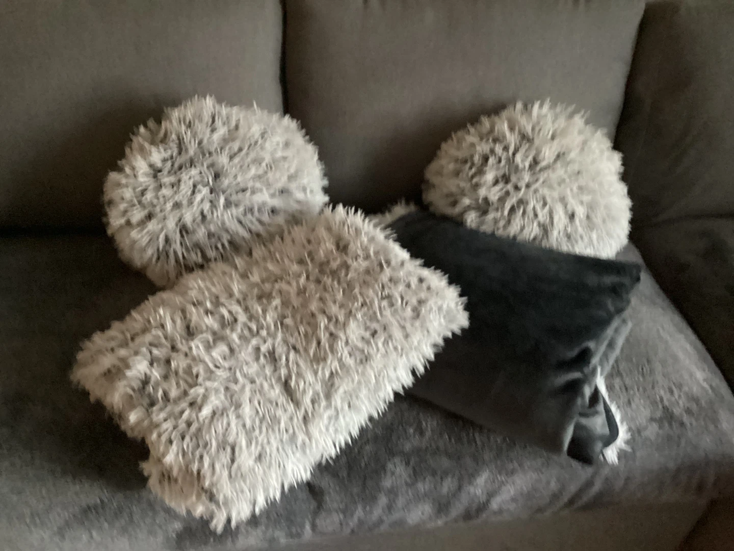 Set of 2 Faux Fur Throw Pillows plus 1blanket
