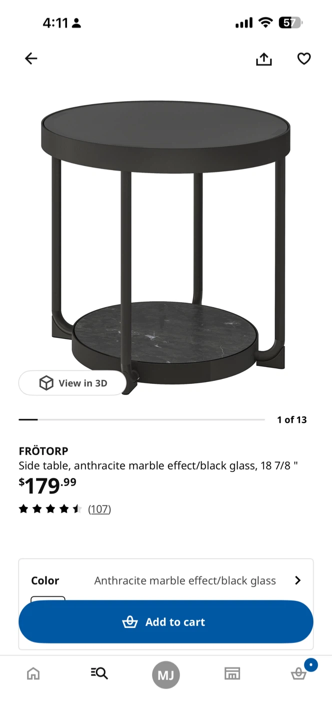 FRÖTORP Side Table - Anthracite Marble Effect/Black Glass - photo 2