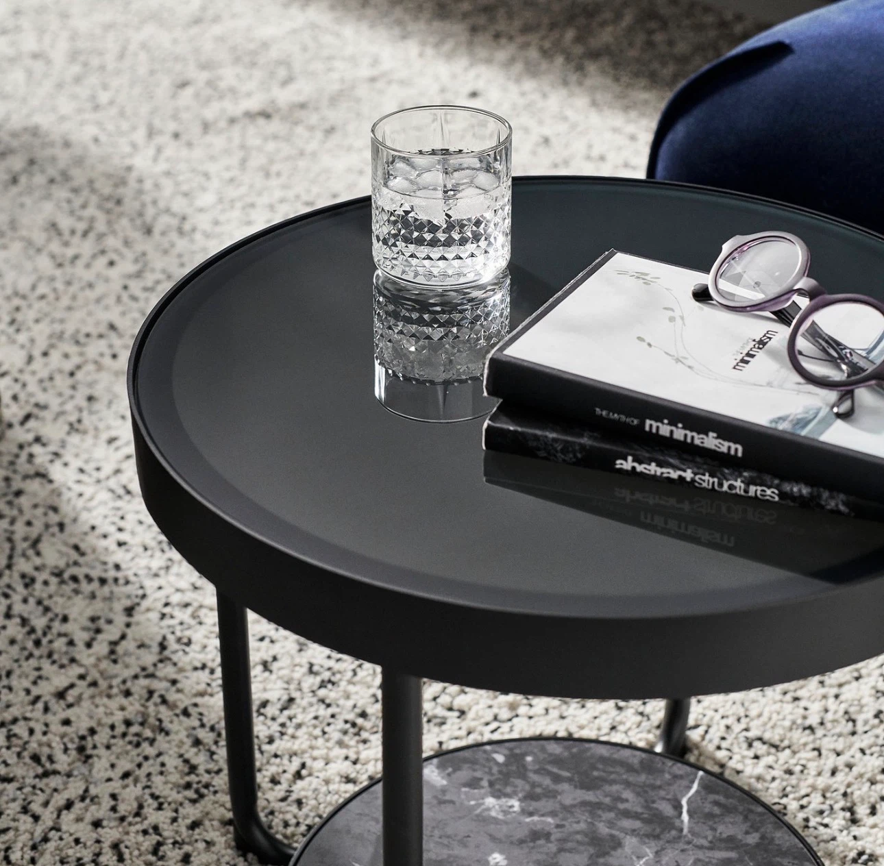 FRÖTORP Side Table - Anthracite Marble Effect/Black Glass - photo 5