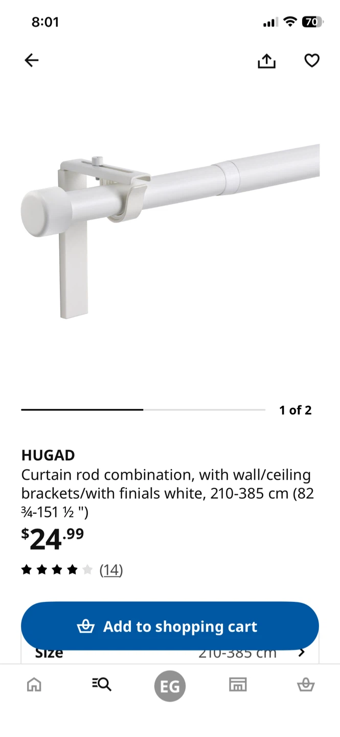IKEA HUGAD Curtain Rod Combination White 210-385 cm - photo 3