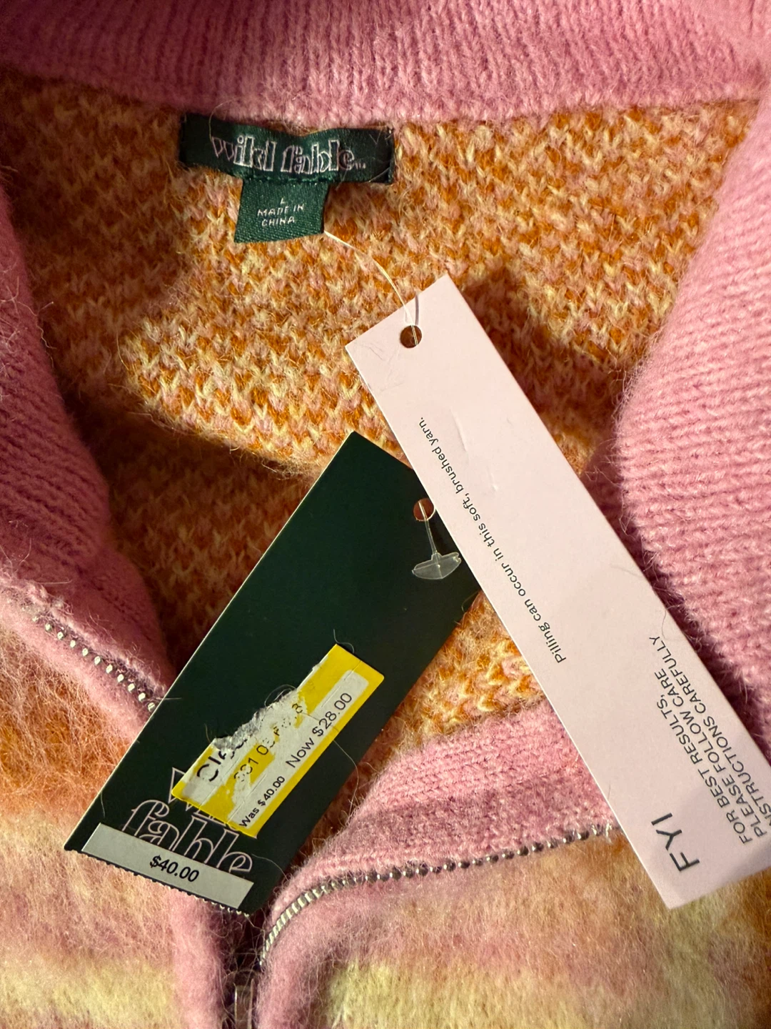 Wild Fable Pink Plaid Zip-Up Sweater size Large - photo 2