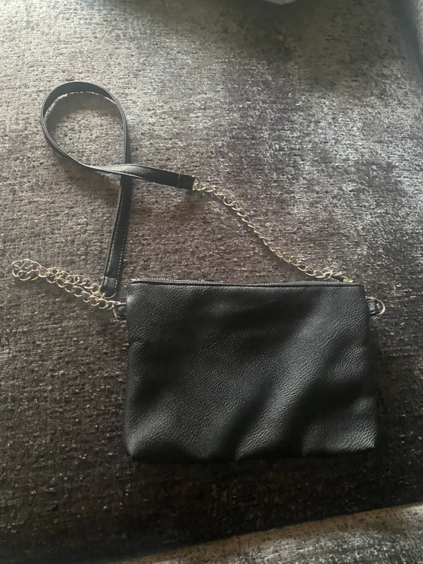 Black Faux Leather Clutch/Crossbody Bag with Chain Strap - photo 2