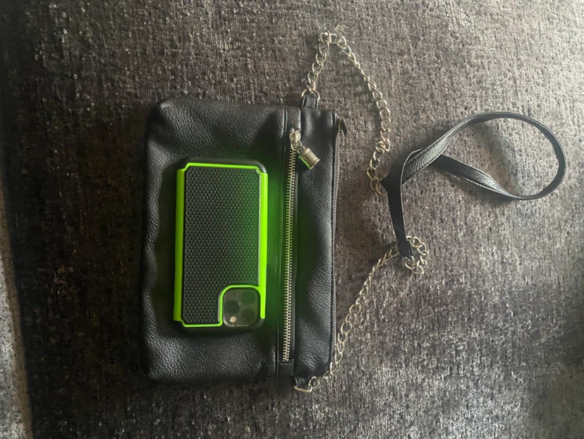 Black Faux Leather Clutch/Crossbody Bag with Chain Strap - photo 4