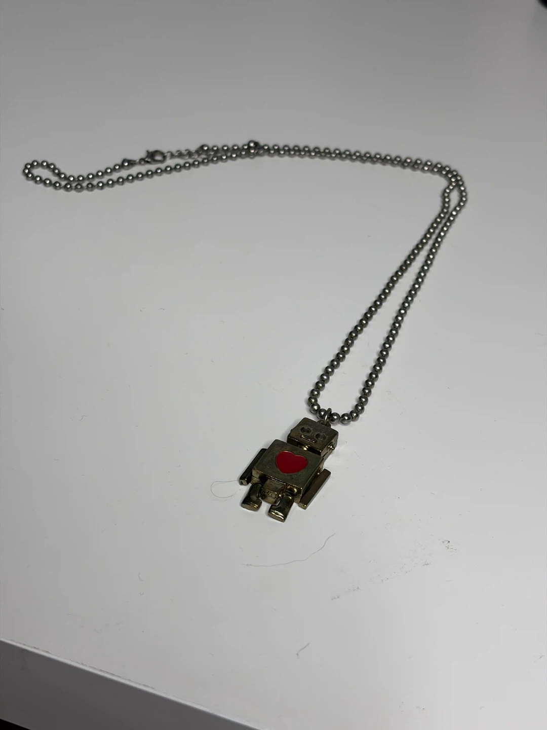 Robot Pendant Necklace with Red Heart