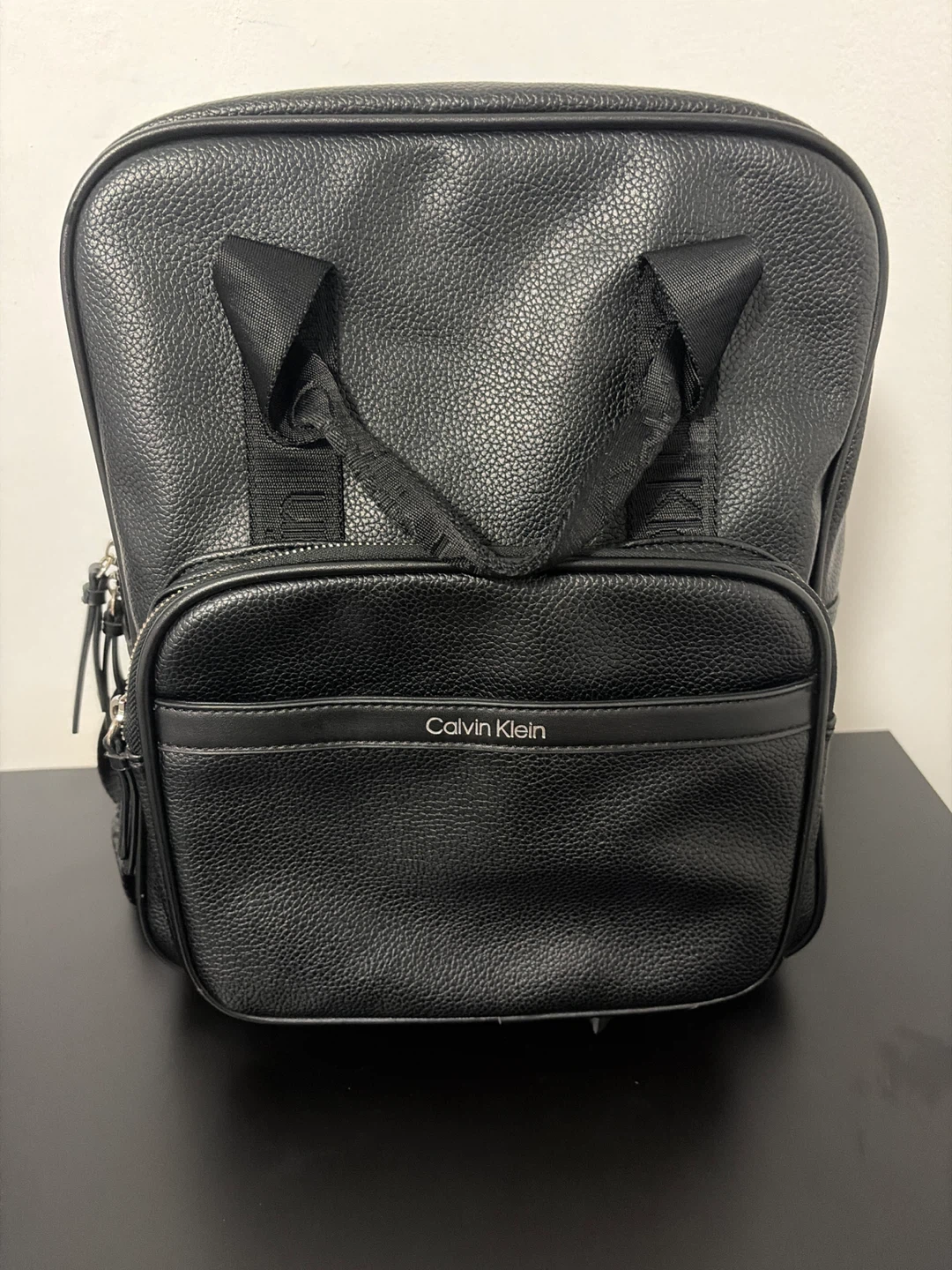 Calvin Klein Black Faux Leather Backpack