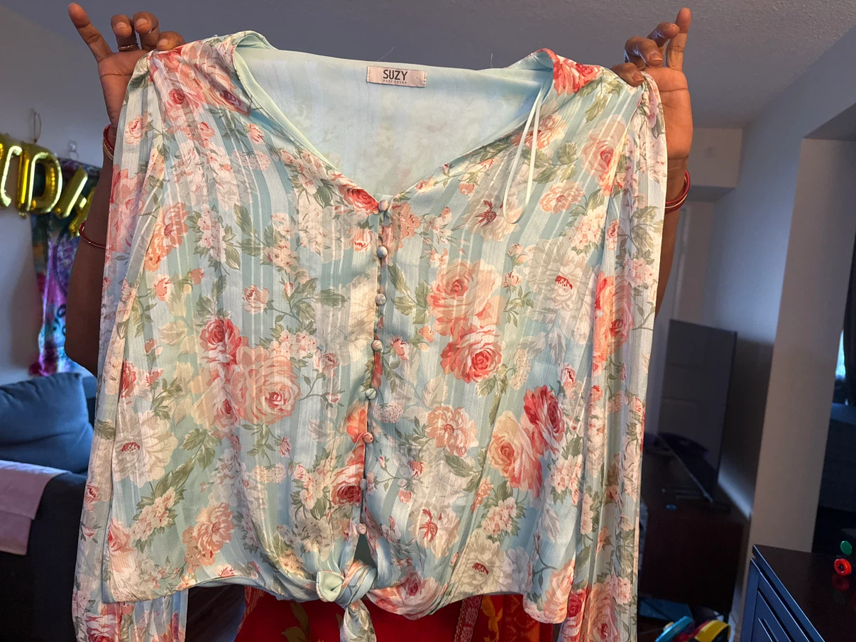 Suzy Rose Print Tie-Front Blouse