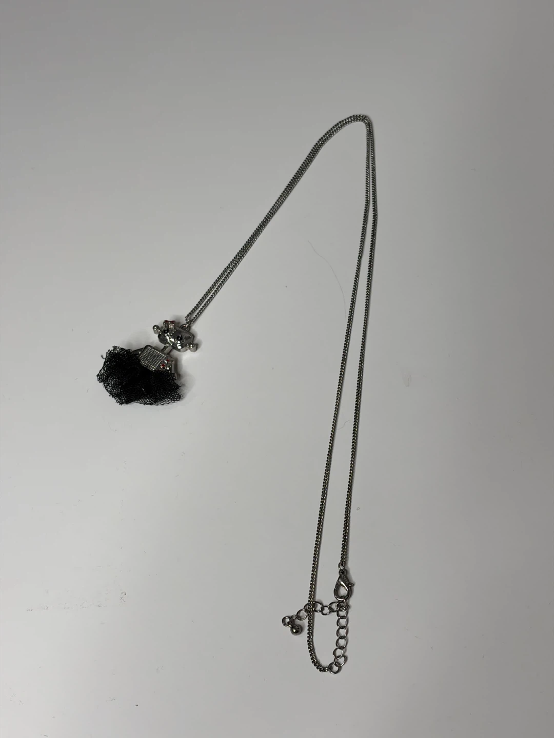 Robot Pendant Necklace with Black Mesh Hair