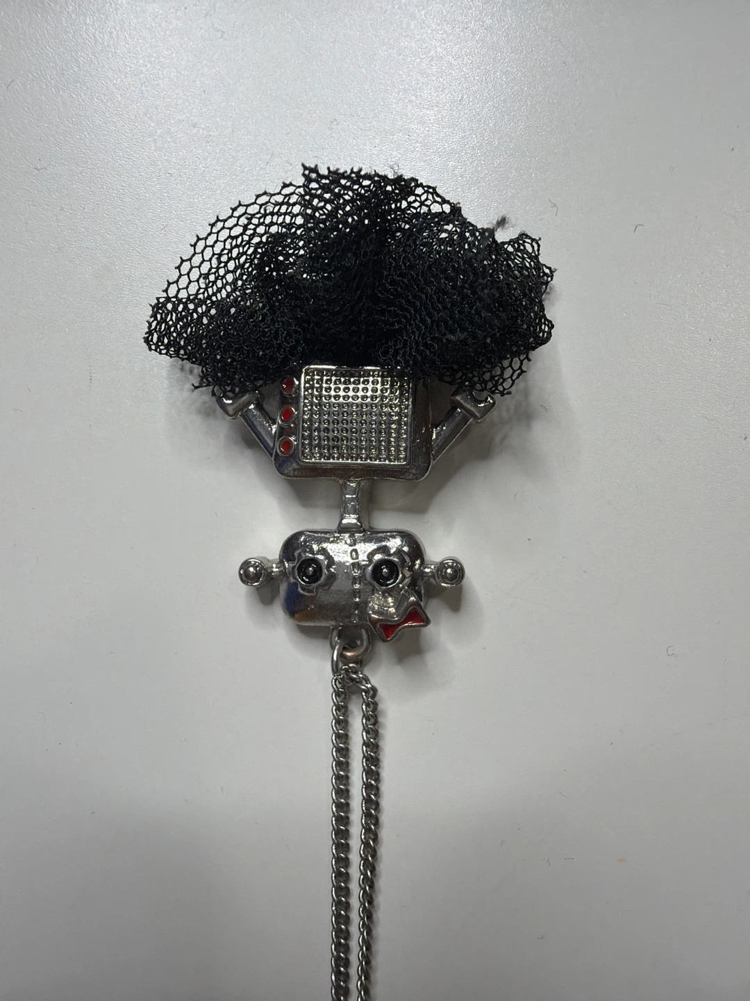 Robot Pendant Necklace with Black Mesh Hair - photo 2